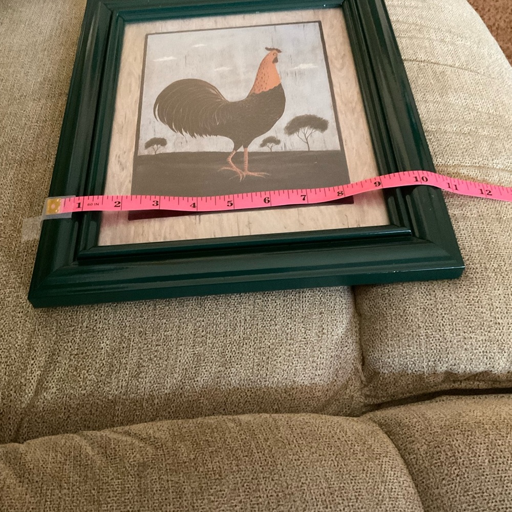 Vintage Framed Rooster Signed Art Picture, Farmhouse, Hunter Green - Picture 7 of 11
